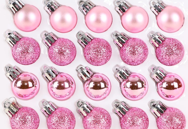 Christmas ConceptsÂ® Pack of 25-25mm Mini Christmas Tree Baubles - Shiny, Matte & Glitter Decorated Ornaments (Baby Pink) - Image 5